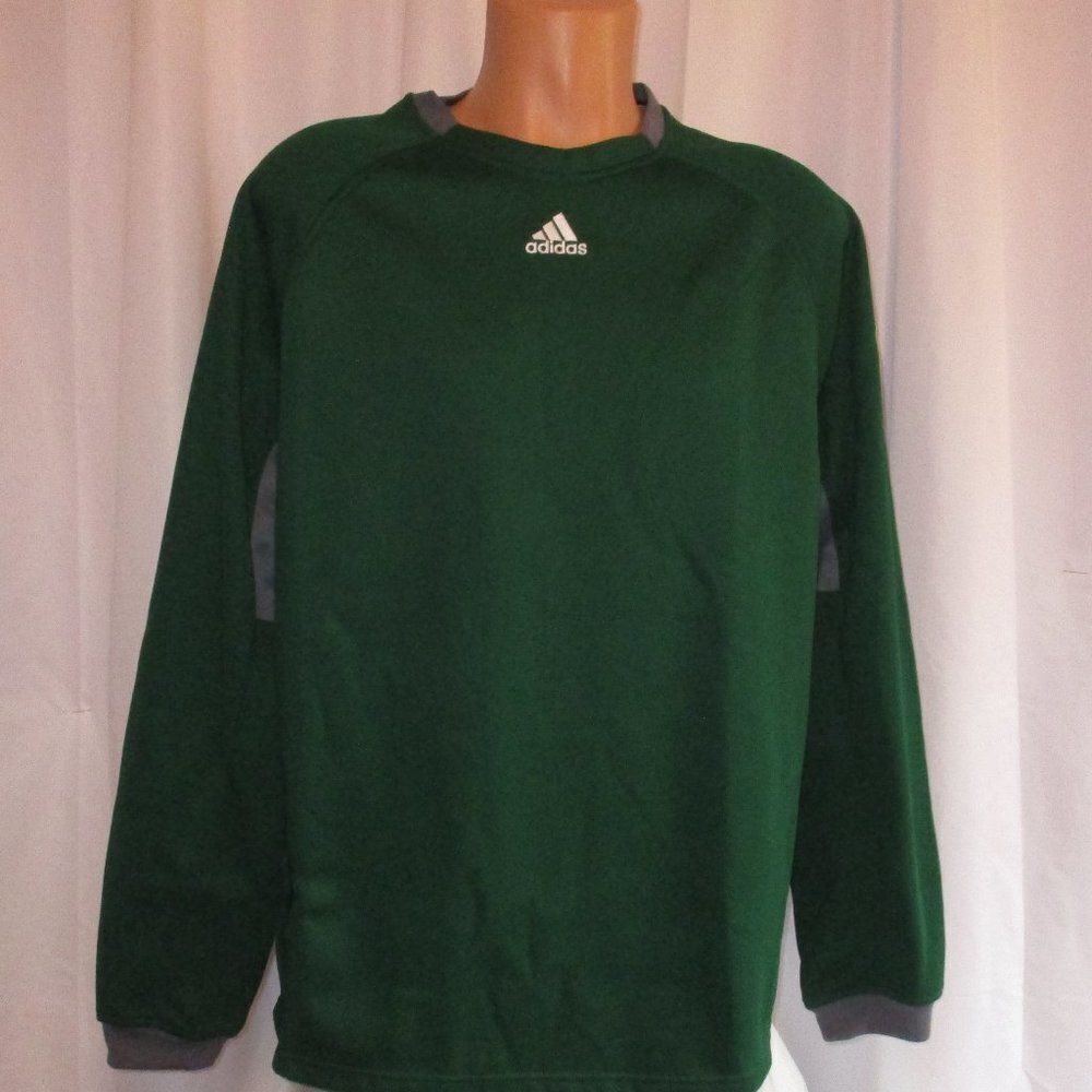 Adidas Sweatshirt Pullover Long Sleeve Green Gray Crew Neck Logo Large